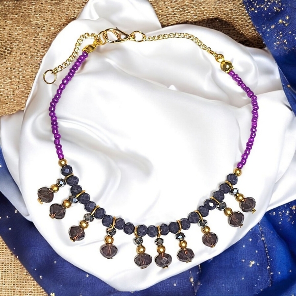 🆕Boho Luxe Amethyst Charm Anklet | Turkish Gold-Plated Artisan Piece Resort - Picture 4 of 14